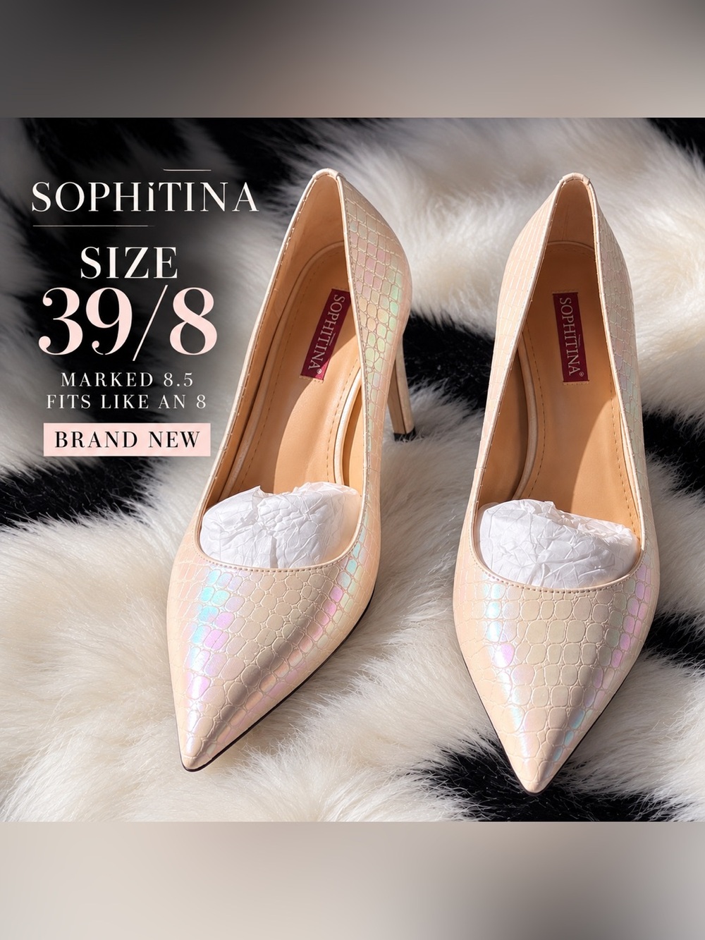 SOPHITINA Iridescent Pointed-Toe Heels – Size 39 / Fits US 8